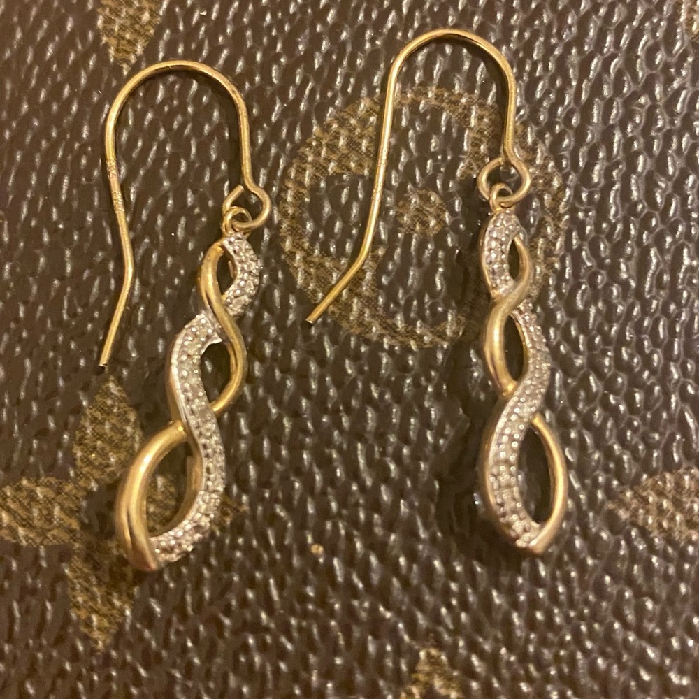 Gold-Tone Twisted Infinity Drop Earrings with Crystals Stamped 925